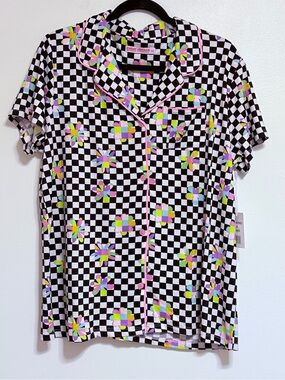Emme Jordan Checkerboard Floral PJ Set - Black & Neon 2XL NWT